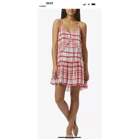 Avec Les Filles | Plaid Windowpane Grid Check Mini Dress White Red  S  CP - Picture 1 of 6